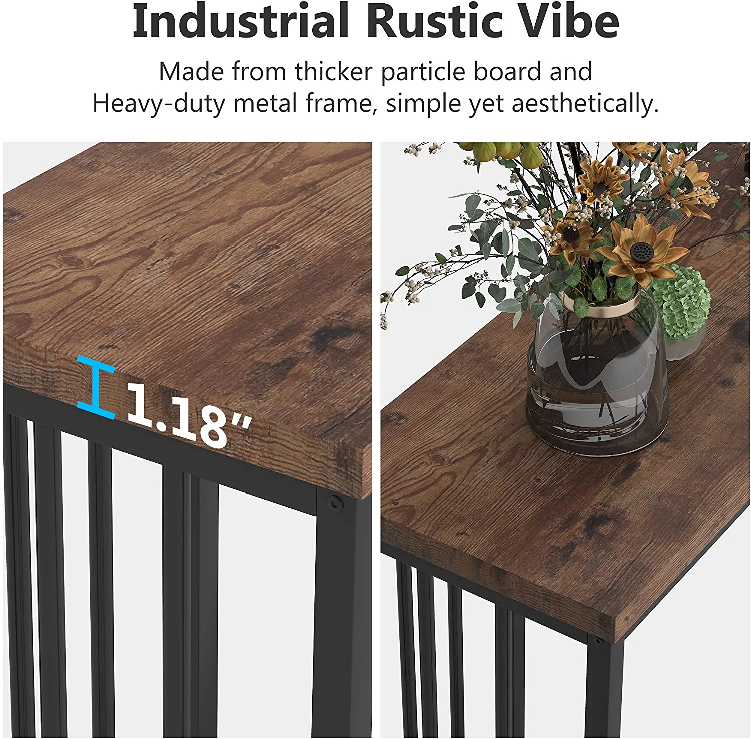 Rustic 70.9 Inch Extra Long Console Table, Industrial Narrow Sofa Table