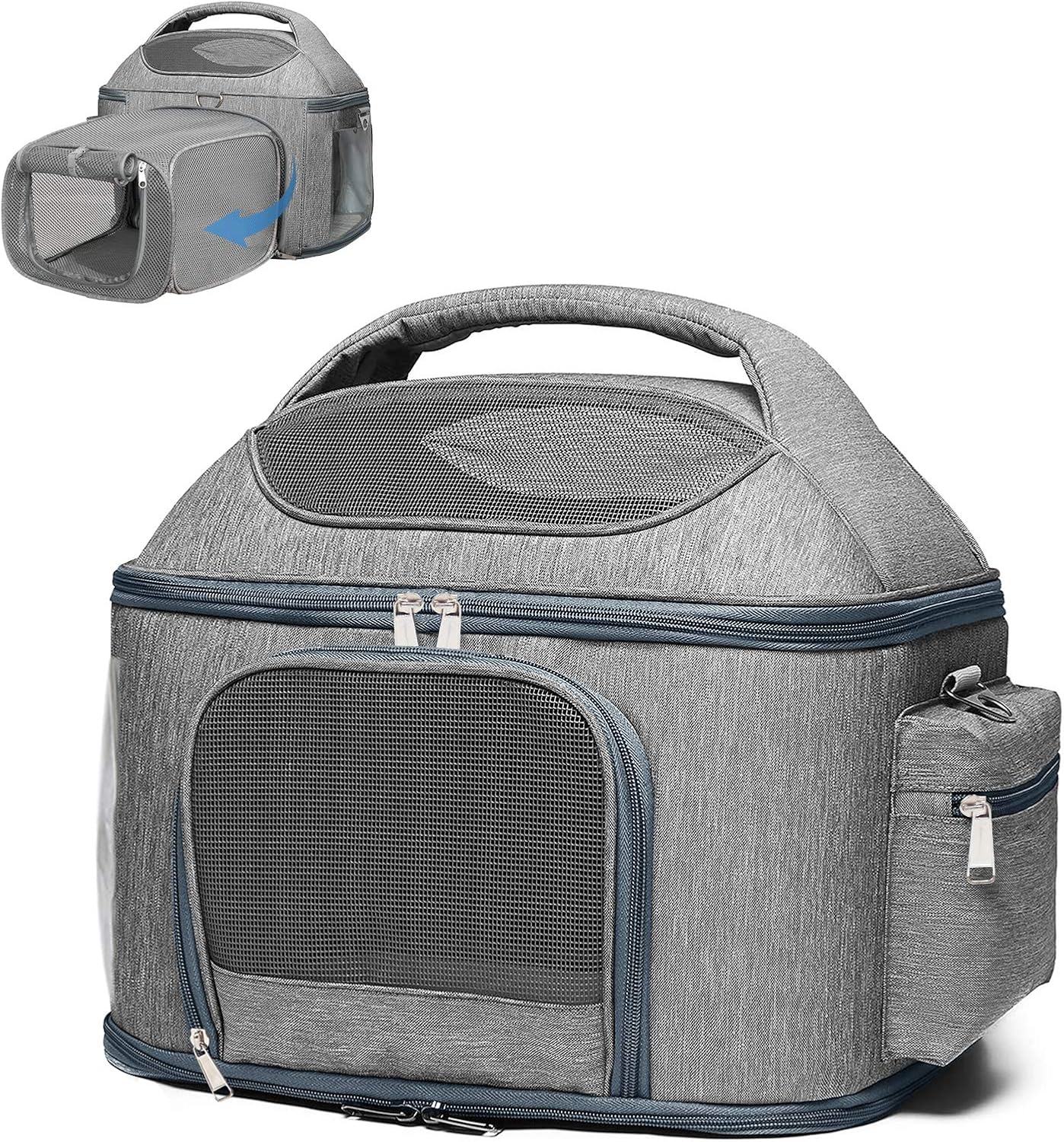 X-cosrack Expandable Pet Travel Bag, 3 Open Doors, Mesh Window and Escape-Proof Buckle