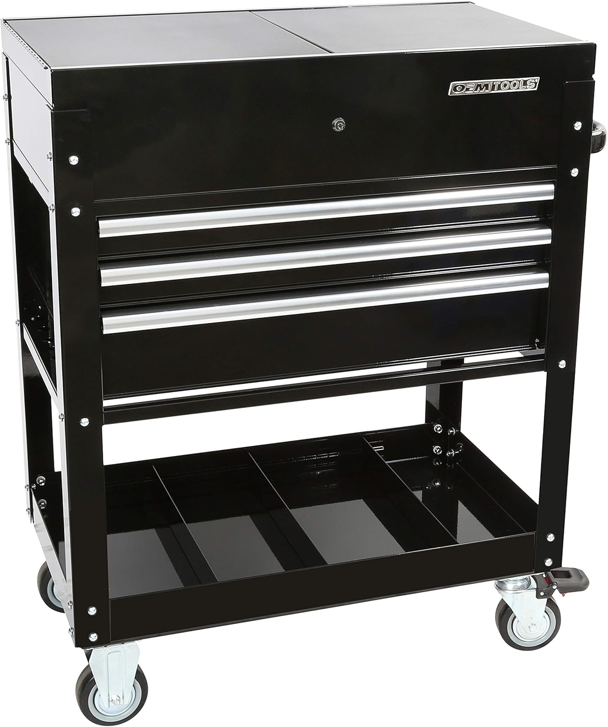 OEMTOOLS 24731 3-Drawer Slide Top Tool Cart, Rolling Tool Chest with Power Supply, Slide-Top Compartment for Easy Access, Quick-Lock Drawers
