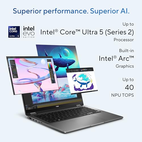 ASUS Vivobook 16 Flip Laptop, Copilot+ PC, 16” OLED 3K 120Hz Touch Display, Intel® Core™ Ultra 7 256V, Intel® Arc™ Graphics, 16GB Memory, 512GB SSD