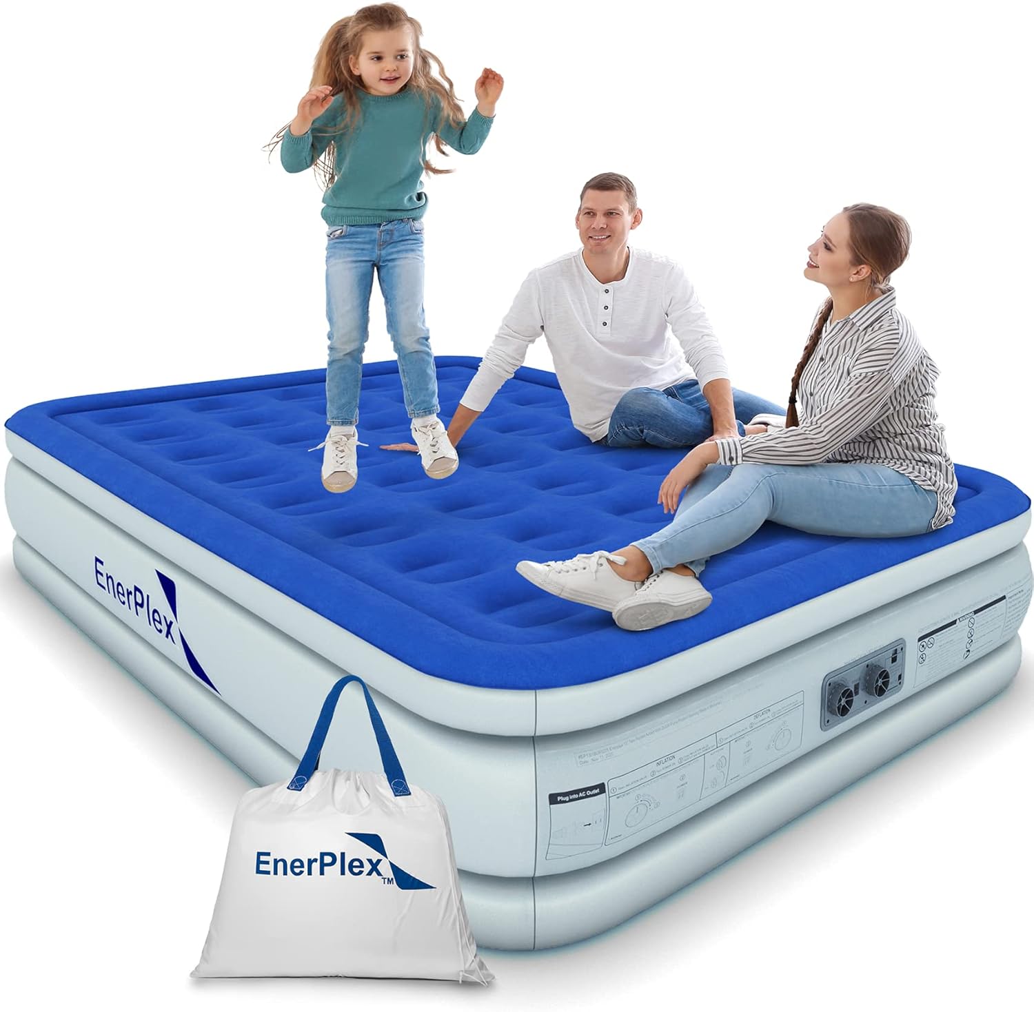 EnerPlex Queen Air Mattress for Camping, Home & Travel - 13 Inch Double Height Inflatable Bed with Built-in Dual Pump - Durable