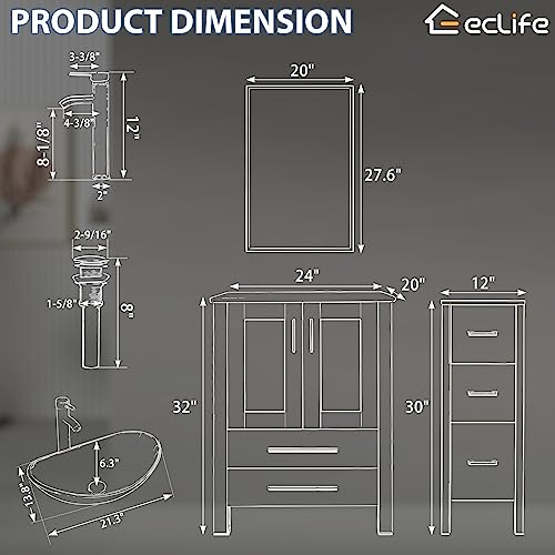 eclife 24" Bathroom Vanity Sink Combo Grey Stand Cabinet Set with Mirror (24-B02GY)