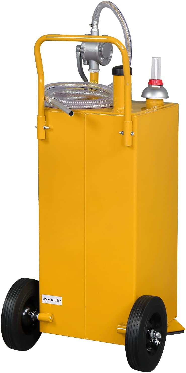 Winado 30 Gallon Portable Gas Caddy Fuel Storage Tank, Large Gasoline Diesel Can with Fuel Transfer Rotary Hand Pump, Hose, Wheels for Boat, ATV, Car