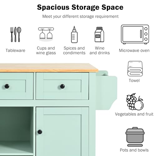 Rolling Kitchen Island with Drop Leaf & Power Outlet, Large Kitchen Islands Cart on Wheels