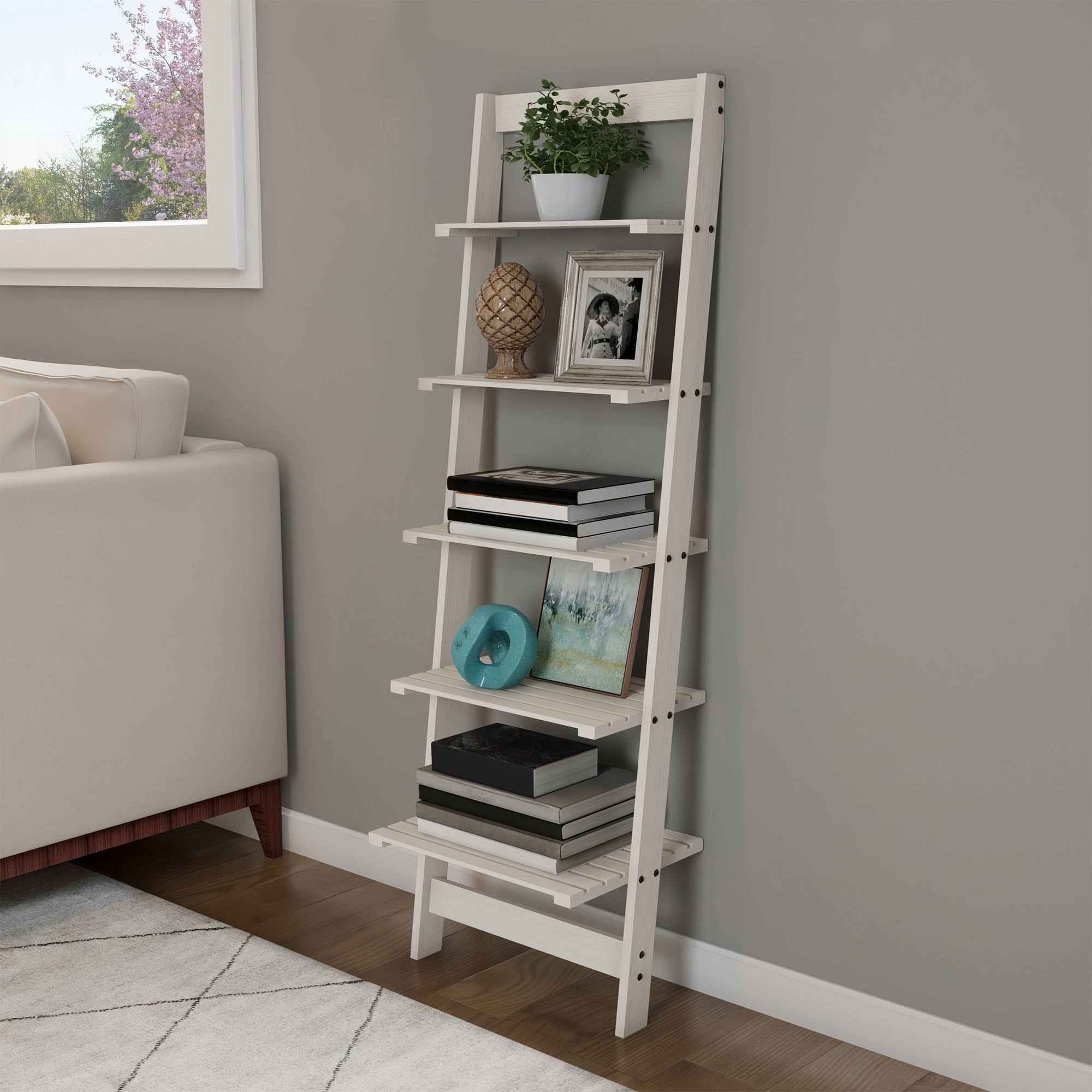 Hastings Home 5-Tier Ladder-Style Bookcase, White