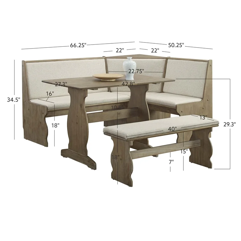 Pemberly Row Transitional Wood Corner Nook Dining Set in Brown - Radiant Selections