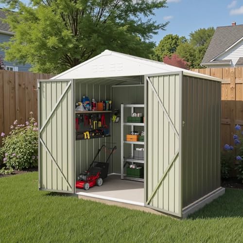 Greesum 5×3 FT Outdoor Storage Shed, Metal Storaged Sheds Without Floor, Tool Sheds with Lockable Doors and Sloping Roof for Garden, Patio, Backyard