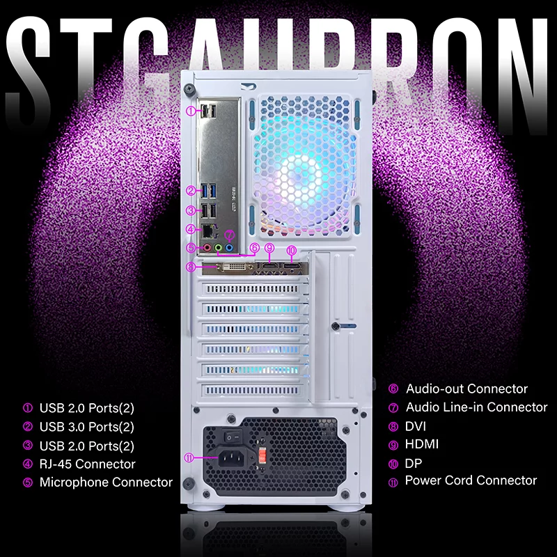 STGAubron Gaming Desktop PC Computer,Intel Core I7 3.4GHz up to 3.9GHz, 16G RAM, 512G SSD, WIFI, BT 5.0, GeForce GTX 1660 Ti 6G GDDR6, RGB Fanx6