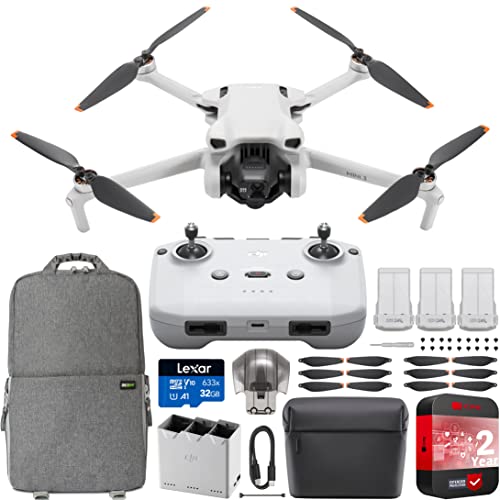 DJI Mini 3 Camera Drone Quadcopter + RC-N1 Controller (No Screen) + Fly More Kit, 4K Video, 38min Flight Time, True Vertical Shooting