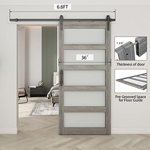 BARNSMITH 42in x 84in Glass Barn Door with 7FT Sliding Door Hardware Kit Included & Handle