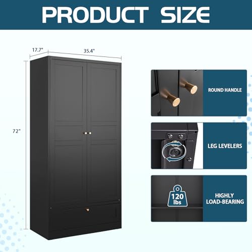 MIIIKO Steel Cabinet Wardrobe, Metal Locker Cabinet with Hanging Rod, Metal Clothing Locker Storage for Home, Office, Garage and Changing Room