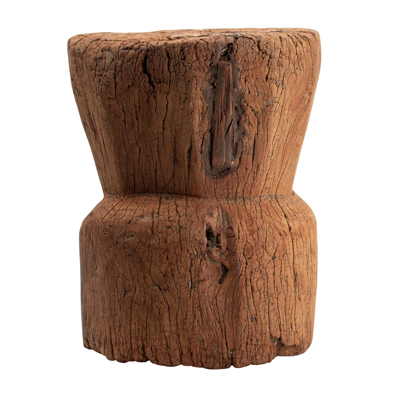 Maykoosh Naturally Nice 14 Inch Stool Table, Rustic Style, Tree Log Design, Distressed Wood Brown