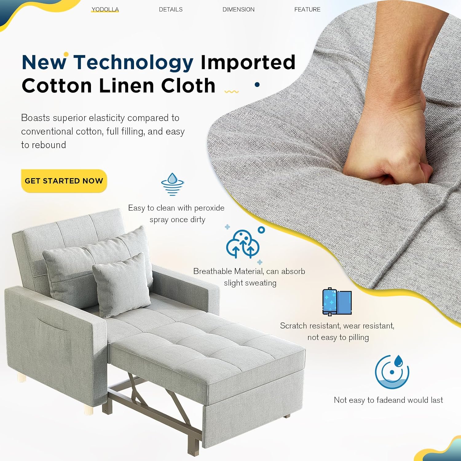 YODOLLA 3-in-1 Convertible Chair Bed, Sleeper Chair Bed, Pull Out Sleeper Chair Beds