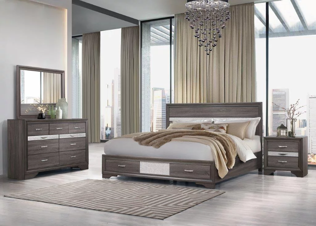 Seville Storage Queen Bedroom Set 5Pcs Weathered Grey Global Furniture Modern