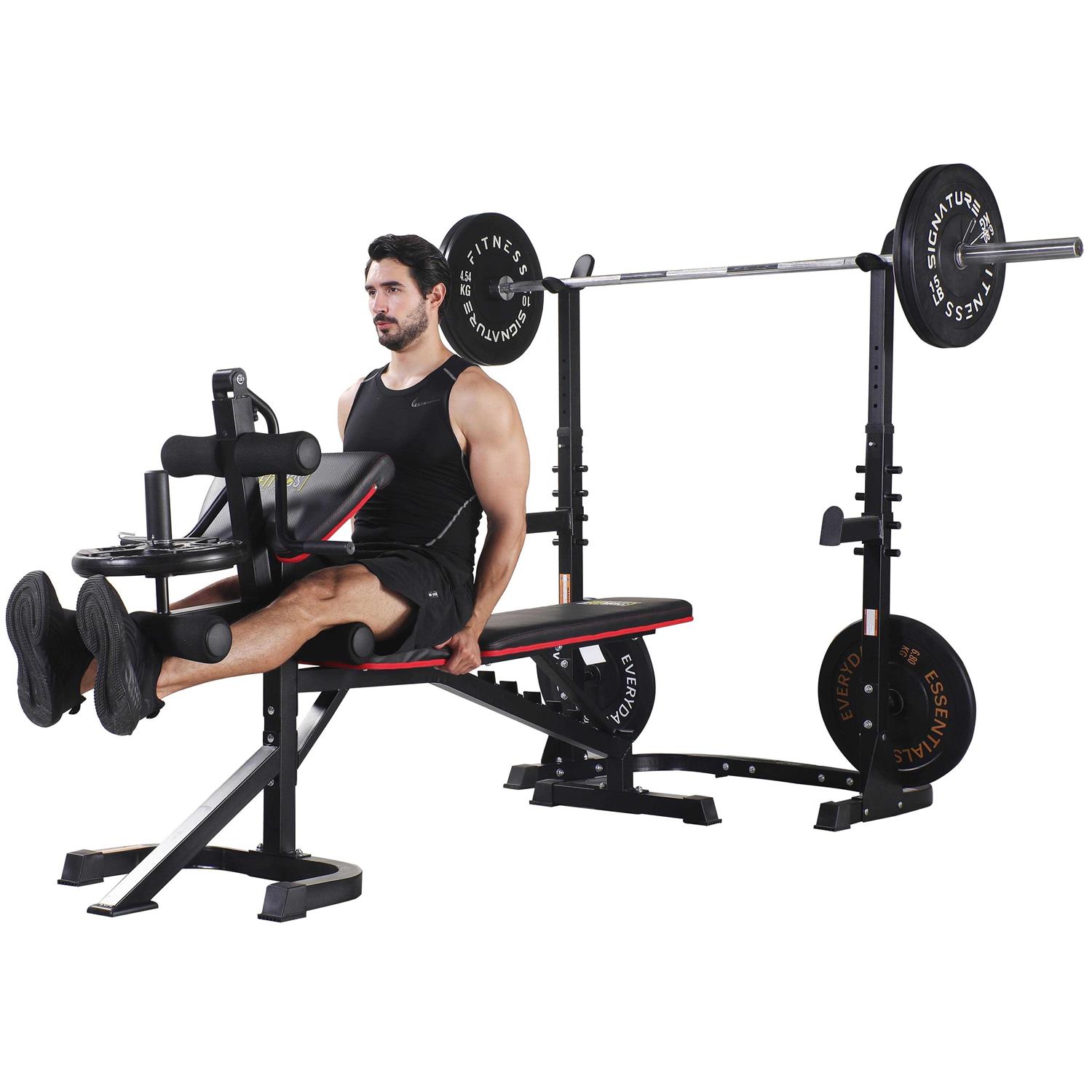 Fitvids LX600 Adjustable Olympic Workout Bench with Squat Rack, Leg Extension, Preacher Curl, and Weight Storage - Sports Supplies Online Store