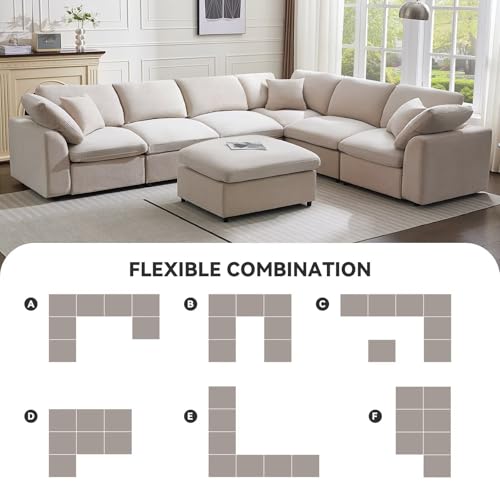 Cloud Couch Modular Sectional Sofa Modern Oversized Couches with Ottoman 7 Seater L-Shaped Sofas Comfy Couches for Living Room Spacious Space