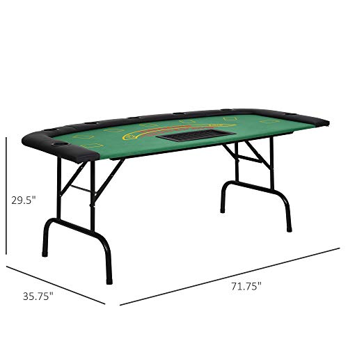 Soozier Poker Table Foldable, 72" Blackjack Table for 7 Players with Chip & Cup Holder, Blue Felt