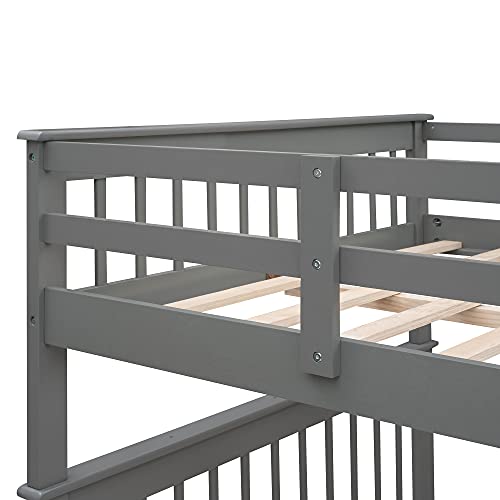 Ball & Cast Full Over Full Bunk Bed with Twin Size Trundle and Built in 4 Drawer,Wood Bunkbed w/Storage Ladder & Slat Support