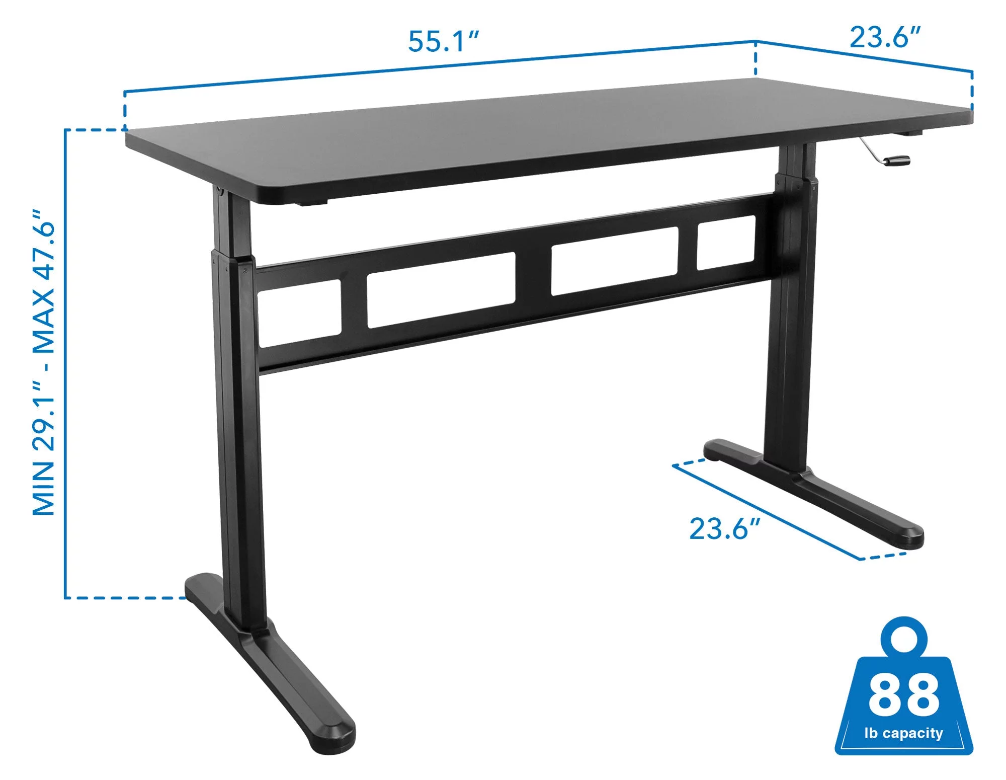 Mount-It! Hand Crank Sit-Stand Desk (Frame and Tabletop Included)