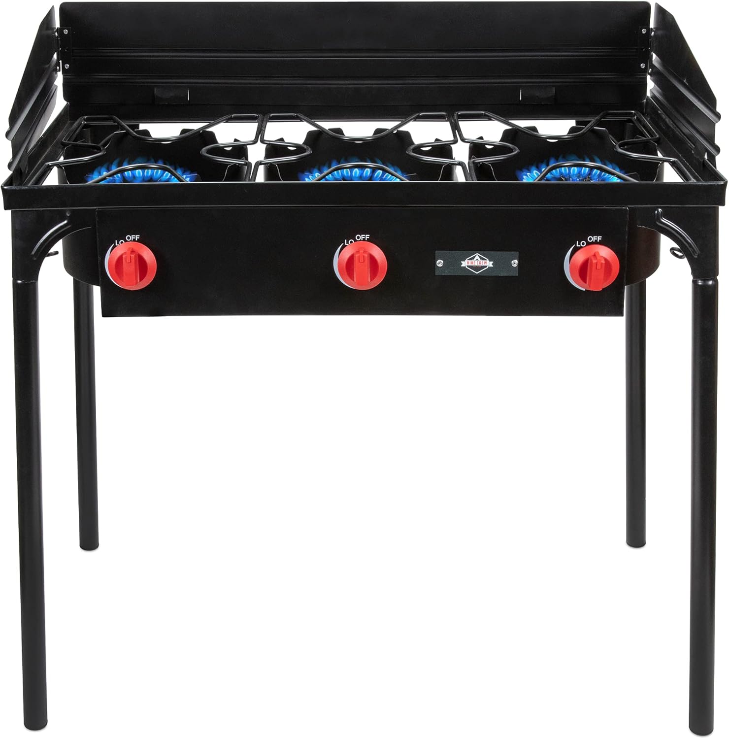 Hike Crew Cast Iron 3-Burner Outdoor Gas Stove | 225,000 BTU Portable Propane-Powered Cooktop with Removable Legs, Temperature Control Knobs