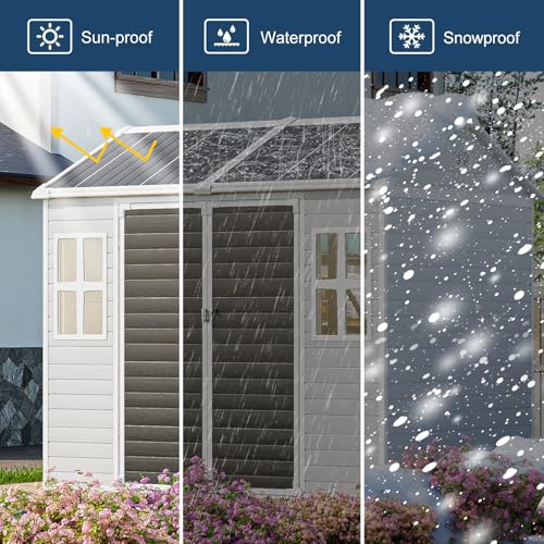 Outdoor Resin Storage Shed with Floor 8x6x7 FT Waterproof Wider Door Outside Plastic Sheds Kit for Backyard Garden Patio Lawn Tools, Gray