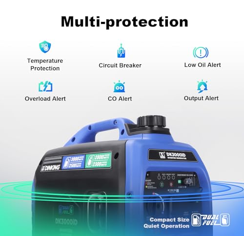 DK 5000W Gas Inverter Generator, Electric Start, 120V 240V Full Power Output, Dual or Tri-fuel Conversion Possible, Wheel & Handle Kit