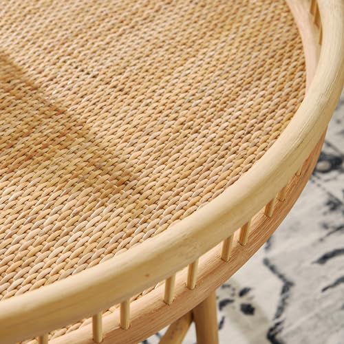 FINECASA Round Rattan Coffee Table, 32'' Wicker Boho Hand-Woven Top