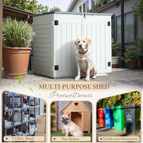 Greesum Outdoor Horizontal Resin Storage Sheds 34 Cu. Ft. Weather Resistant Resin Tool Shed, Extra Large Capacity Weather Resistant Box for Bike