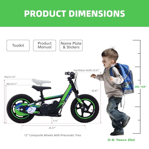 OLALA Electric Dirt Bike for Kids Aged 3-6, 170W Racing Grade Electric Motorcycle, New Aluminum Frame with 2 Power Modes, 24V Detachable Battery