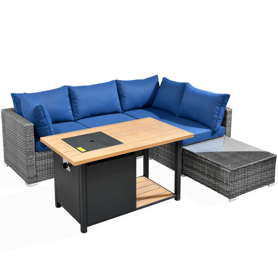 Vcatnet 6 Pieces Outdoor Patio Furniture Sectional Sofa All-weather Conversation Set with Fire Pit Table and Coffee Table for Garden,Poolside