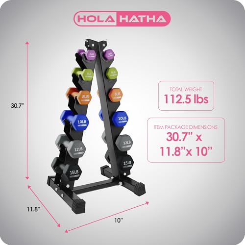 HolaHatha Neoprene Dumbbell Free Hand Weight Set with Rack, Ideal for Home Exercises to Gain Tone and Definition