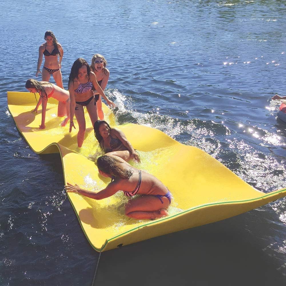 MarKnig Floating Water Mat Lilly Pad Tear-Resistant XPE Foam, Bouncy and Durable Material Water Play Mat for Lakes, Oceans，Beach& Pools, Yellow/Blue