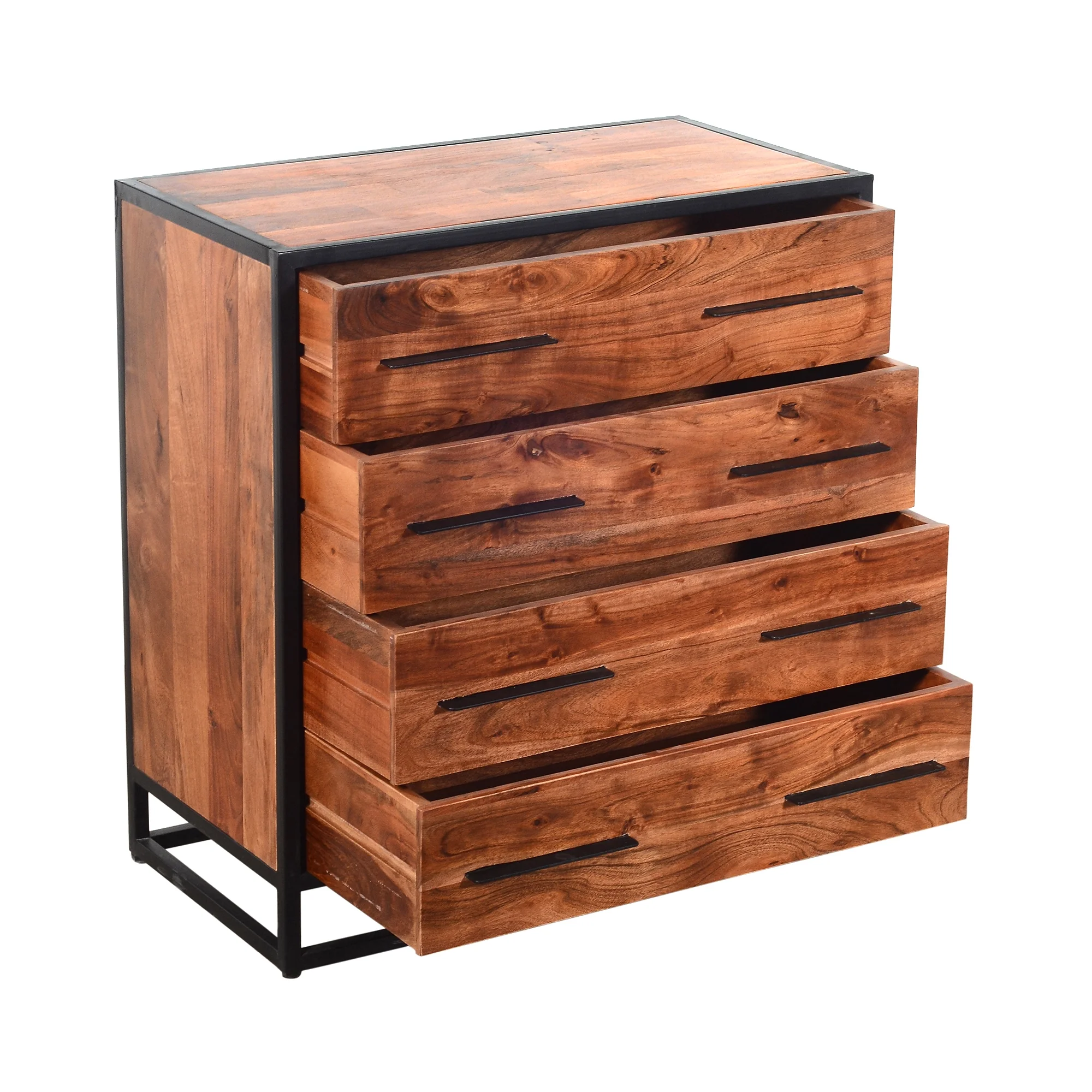 Handmade Dresser with Grain Details and 4 Drawers, Brown and Black- Saltoro Sherpi