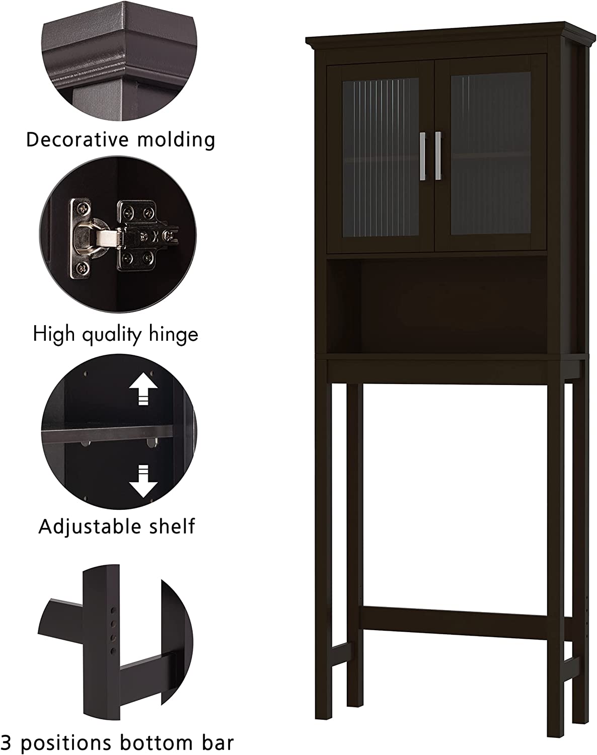 Spirich Home Bathroom Cabinet Over The Toilet, Bathroom Storage Cabinet with Windowpane Glass Doors and Adjustable Shelves