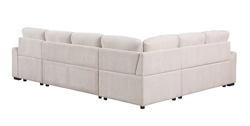 L-Shaped Pull Out Sleep Sofabed,Modern Reversible Sleeper Sectional Sofa Chenille Upholstered Button Tufted Decor with Storage Chaise