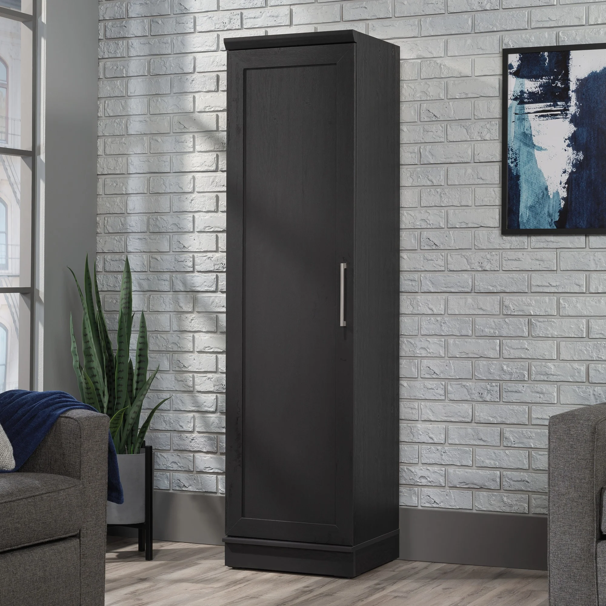 Sauder Homeplus Engineered Wood Single Door Pantry in Raven Oak Finish