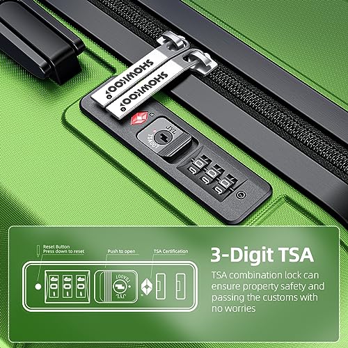 SHOWKOO Luggage Sets Expandable PC+ABS Durable Suitcase Double Wheels TSA Lock Black