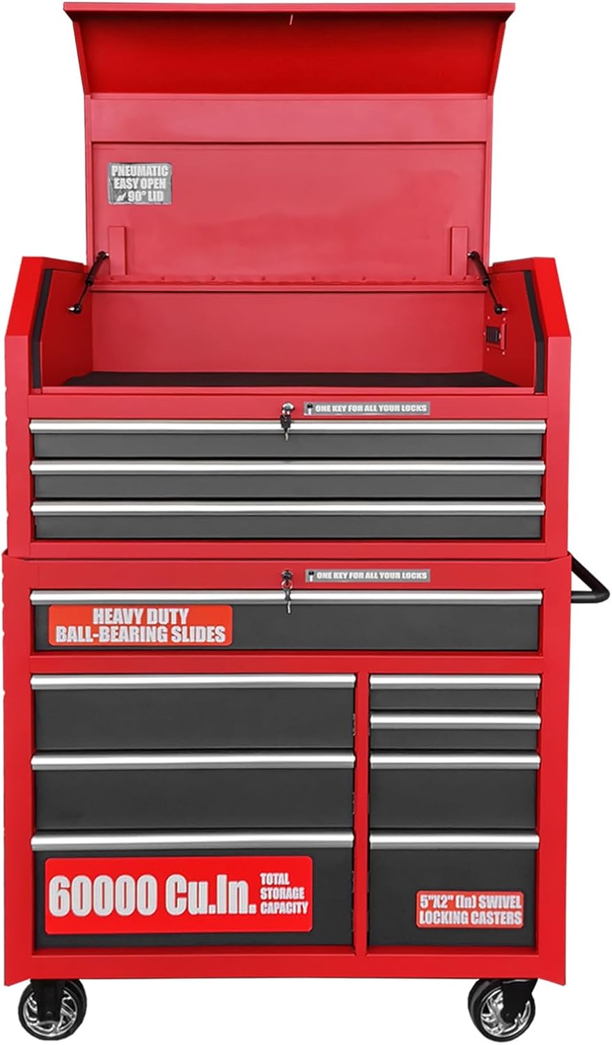 41-Inch Combo-11 Drawers,20-22 Gauge Steel Storage, Perfect for Organizing Your Garage,Warehouse,Or Workshop Heavy-Duty Tool Chest and Cabinet