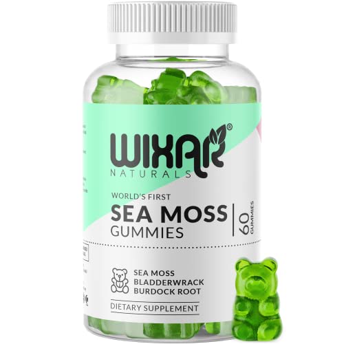 WIXAR NATURALS Sea Moss Gummies - Natural Irish Sea Moss and Bladderwrack with Burdock Gummy - 60 Gummies - Vegan - Thyroid, Healthy Skin, Keto Detox
