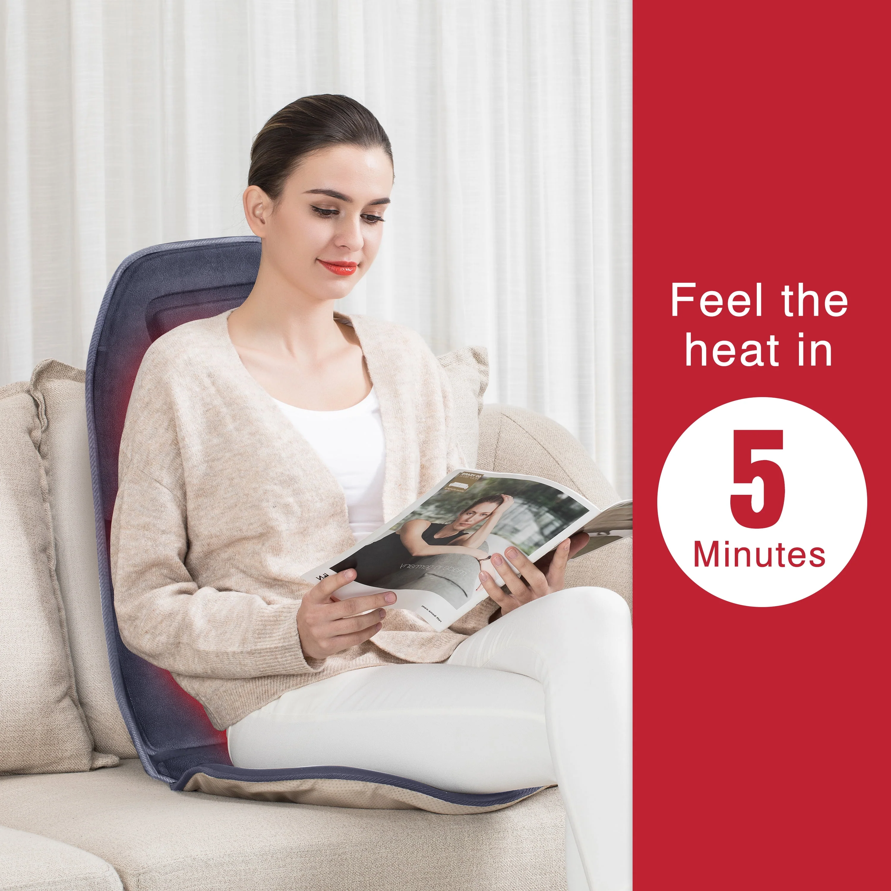 COMFIER Motors Massage Seat Cushion with 3 Level Heating Pad, Back Massager, Black, Gift for Men Women, Home/Car Use