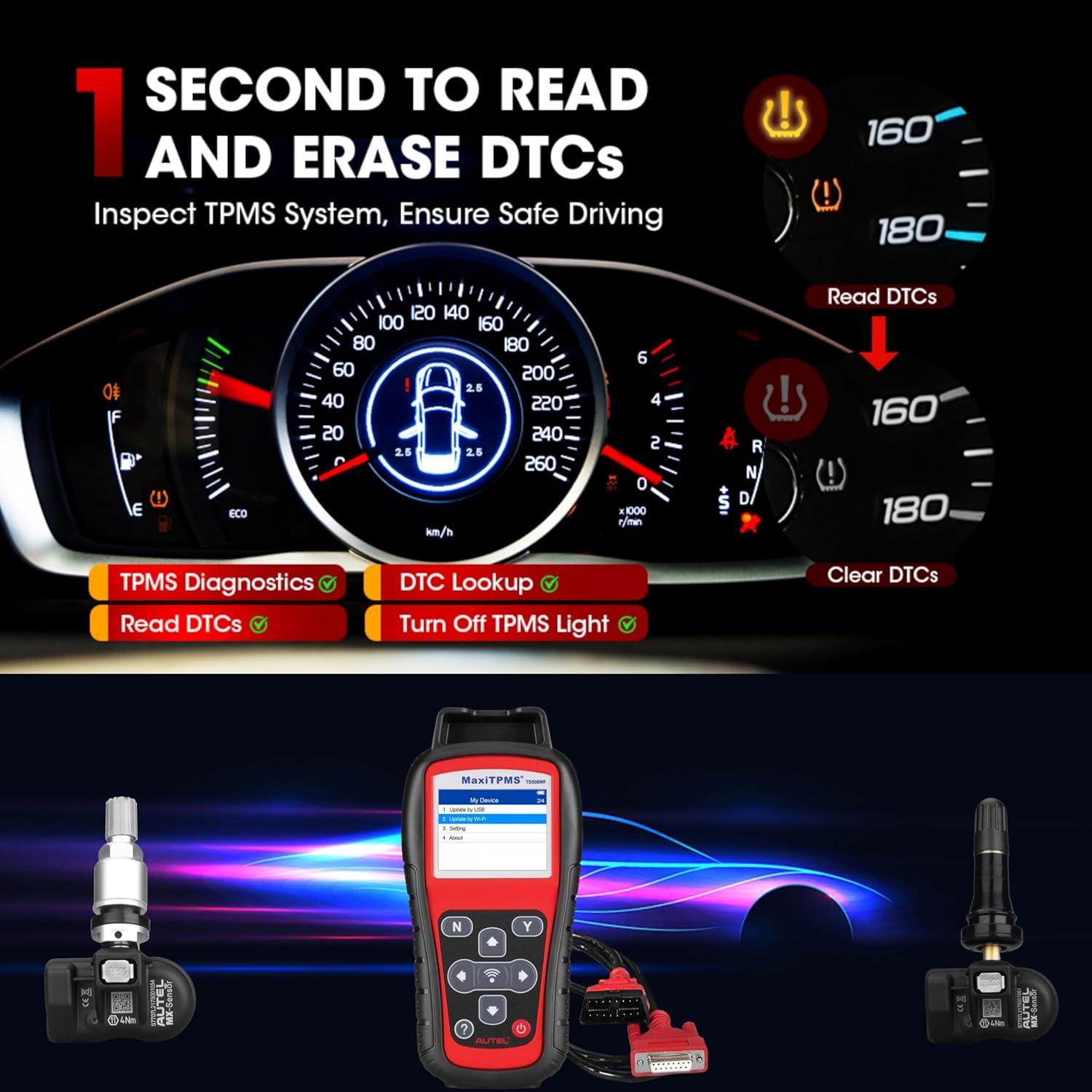Autel MaxiTPMS TS508WF Complete with 4 pcs Duel Frequency Rubber MX Sensor
