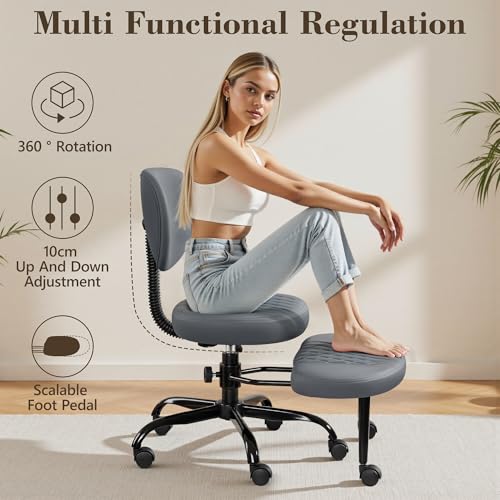 Ergonomic Cross Legged Office Chair with Wheels - Adjustable Height for Meditation, ADHD Desk & Yoga - Wide Criss Cross Design with Lumbar Support