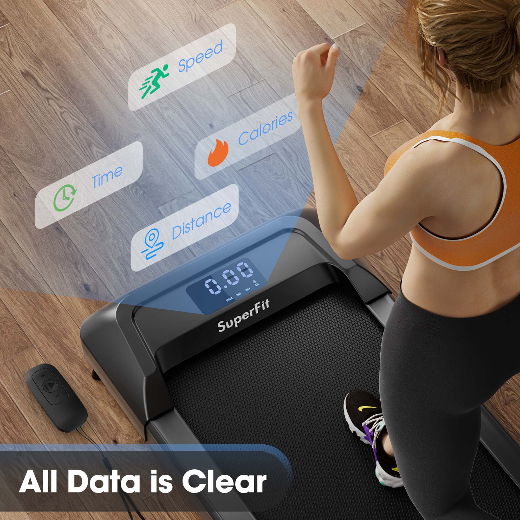 SuperFit 0.6-3.8MPH Walking Pad Under Desk Treadmill with Remote Control and LED Display Black