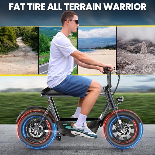 Caroma Peak 500W/800W/1200W Electric Scooter with Seat, 16 * 3" Fat Tire Ebike for All-Terrain, Max 15/25/30 Miles Ranges&20MPH