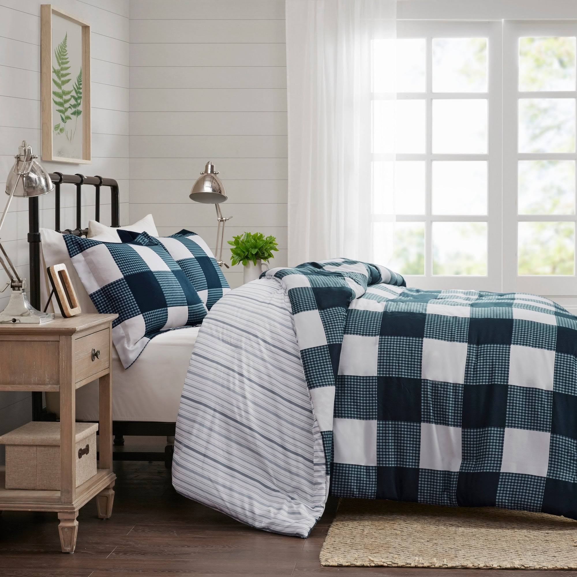 Madison Park Morrison 3 Piece Reversible Buffalo Check Plaid Duvet Cover Set King/Cal King