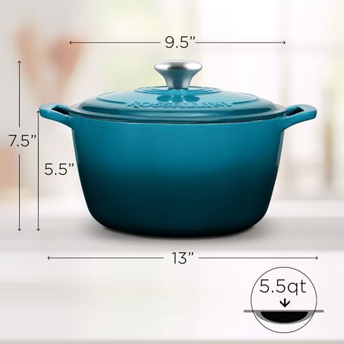 Signature Enameled Cast Iron Dutch Oven, Non-Stick Serving Pot with Tight Fitting Lid for Perfect Roasting, Baking, Sauteing