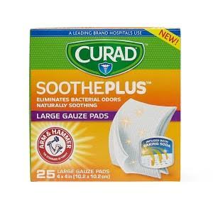 Curad SoothePlus Gauze Pads with Arm %26 Hammer Baking Soda, 4x22 x 4