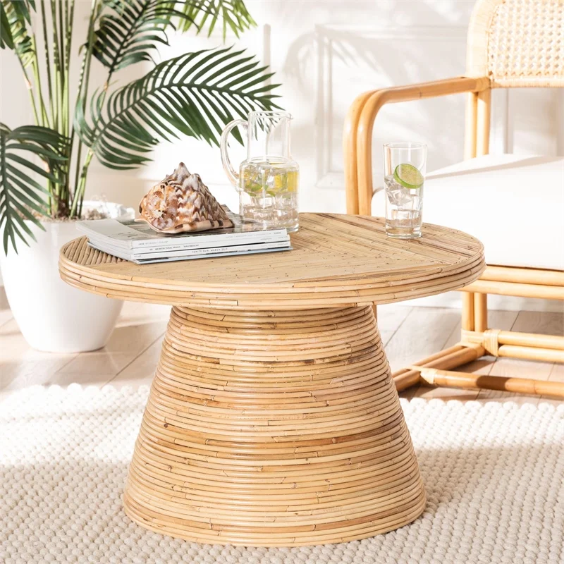 bali & pari Bella Bohemian Natural Rattan and Mahogany Wood Coffee Table
