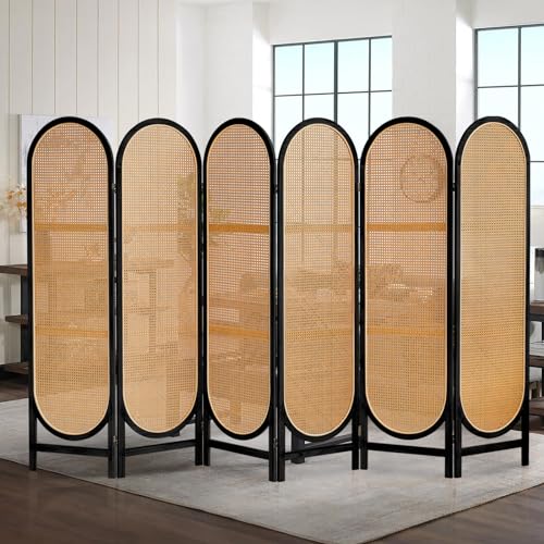 3 Panel Room Dividers and Folding Privacy Screens, Hand-Made Rattan Room Divider with Bi-Directional Hinge
