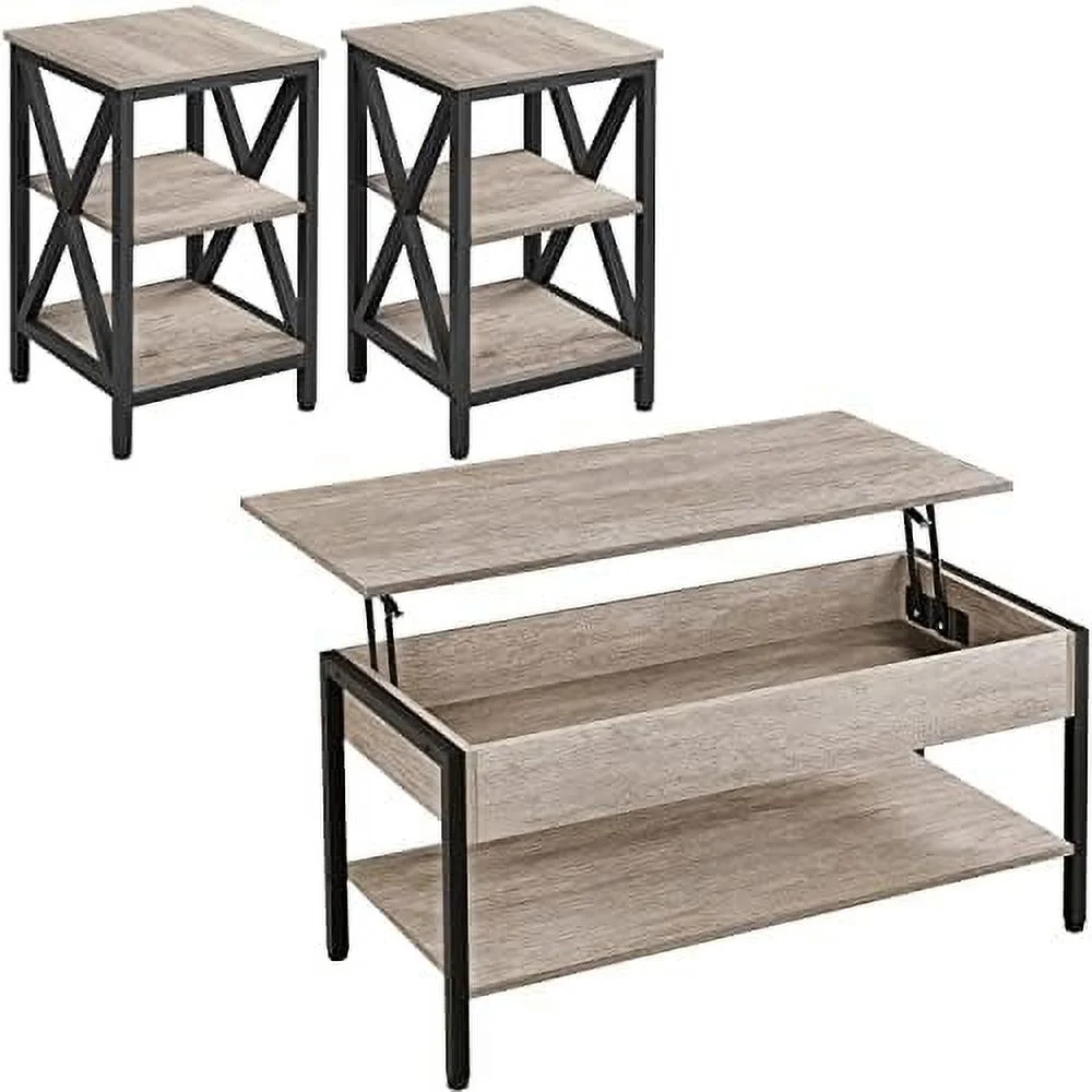 xrboomlife Lift Top Coffee Table Set of 3 for Living Room  Lift Up Center Table w/Hidden  Compartments  Coffee Table and X Shape End Table Sets